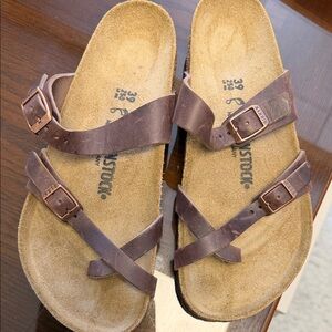Birkenstock Brown Leather Cork-Style Slide Sandals